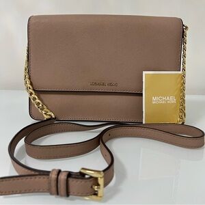 Michael Kors Jet Set Crossbody Bag with Gold Chain Strap and Smooth Leather